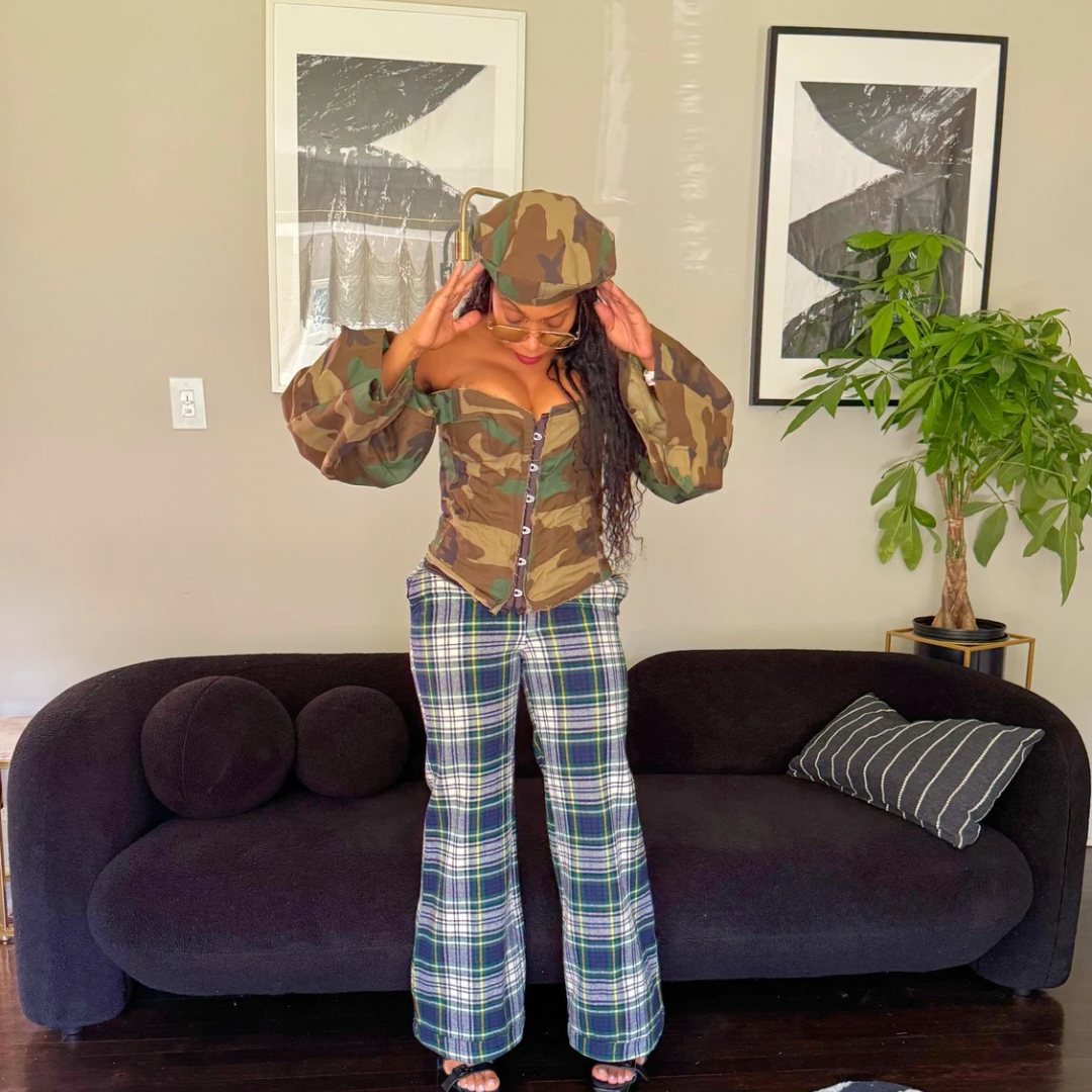 Upcycled Camouflage Beret – Designed for Braids, Locs & Natural Styles