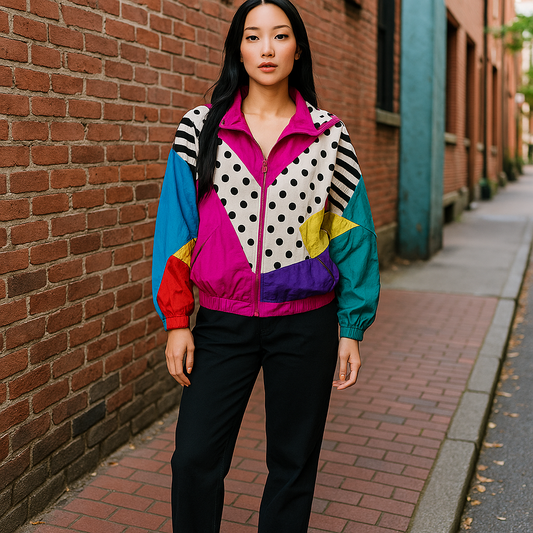90s Retro Windbreaker – Polka Dot & Neon Explosion