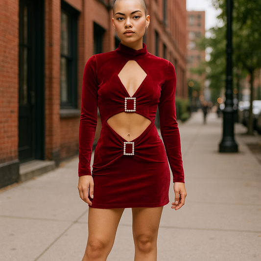 Vintage Rare 90s Red Stretch Velvet Cut Out Mini Dress – Contempo Casuals