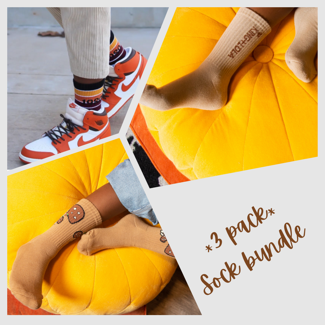 3 pairs - Sock Bundle (Mushrooms, 1980, and King + Lola) Adult size
