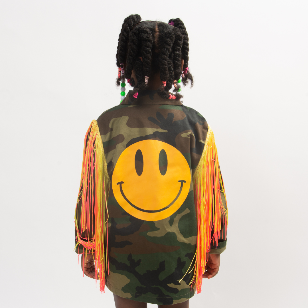 Neon Fringe Camouflage Jacket - Don’t Worry Be Happy