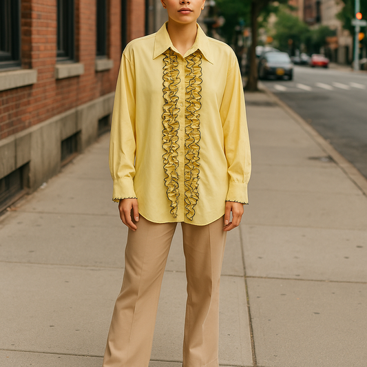 Lemon Luxe – Ruffled Vintage Tuxedo Shirt (Unisex)