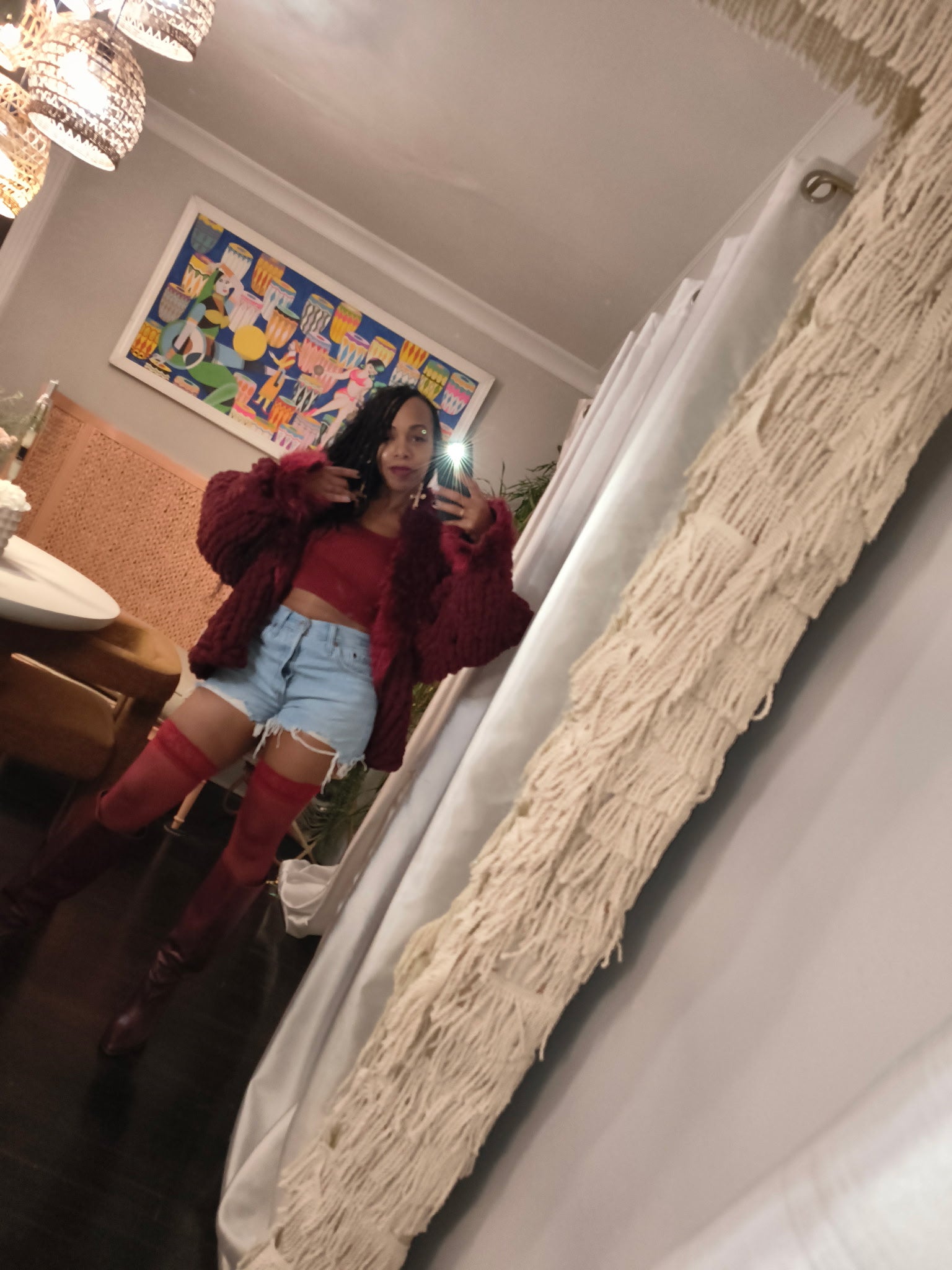 Burgundy Midi Crochet Sweater with Faux Fur| Boho Cozy Style - KingandLola