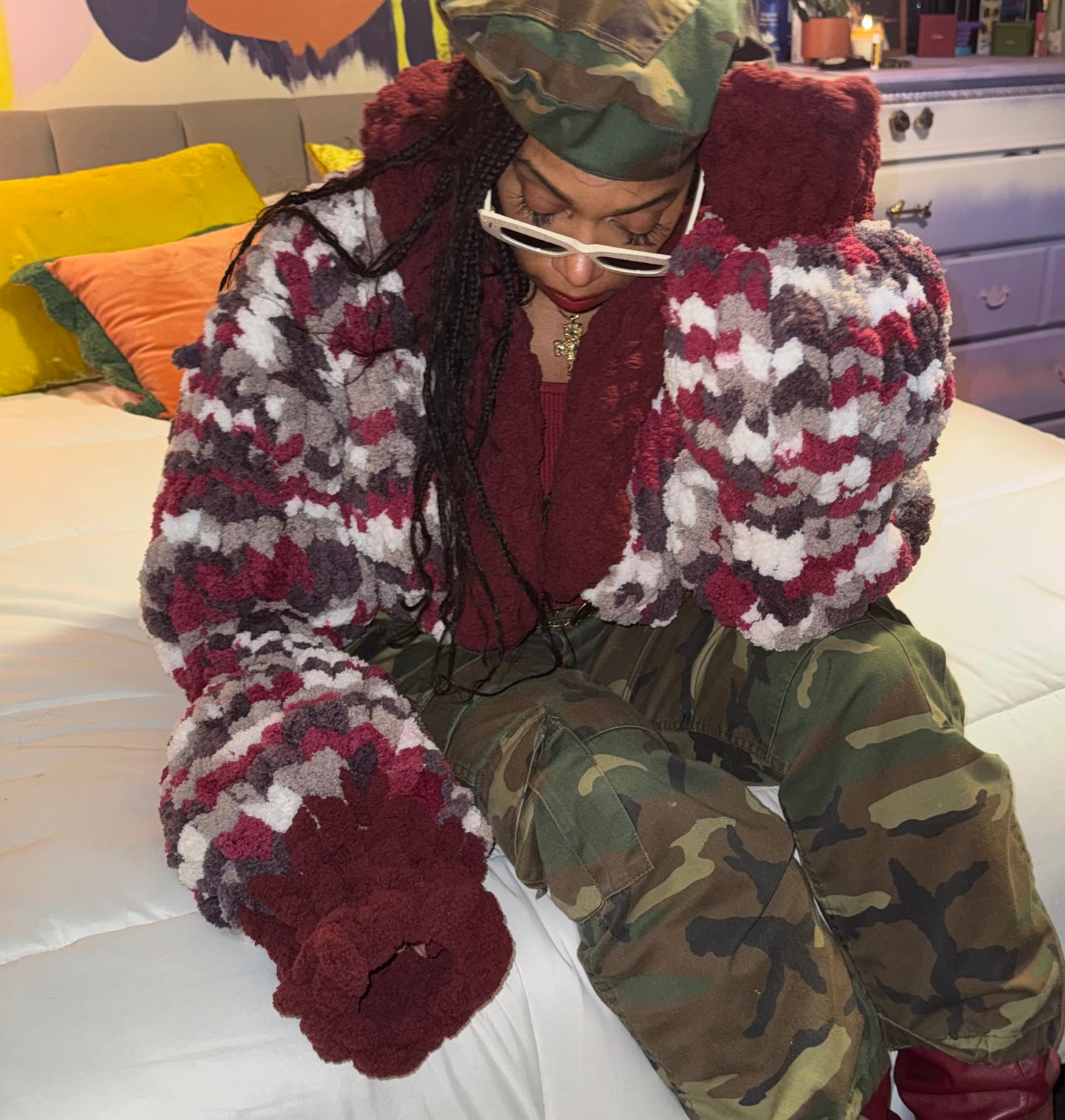 Burgundy Handmade Cropped Crochet Sweater | Boho Cozy Style - KingandLola