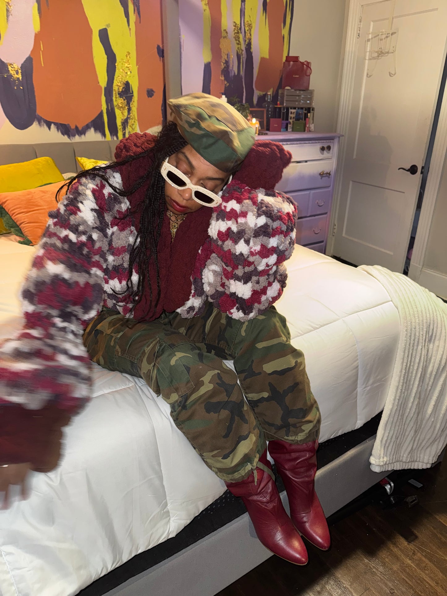 Burgundy Handmade Cropped Crochet Sweater | Boho Cozy Style - KingandLola